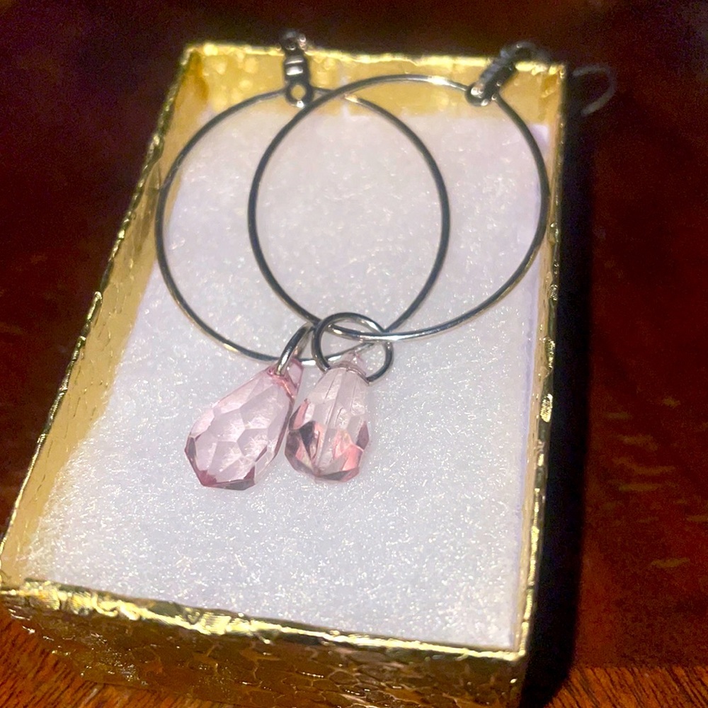New Handmade purple hoop earrings dangle drops